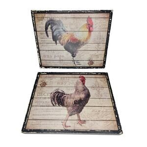 Wood Pallet Art Rustic Framed Rooster Chicken Farm Cottagecore Cafe Decoration